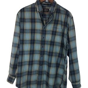 Pendleton SOMERSET Mens Shirt Large Wool Blend Plaid Button Down Long Sleeve EUC